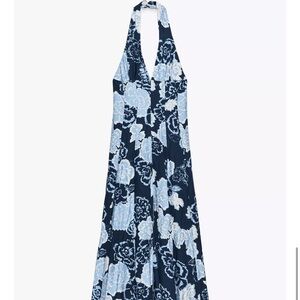Zara Navy and Light Blue Backless Floral Dress